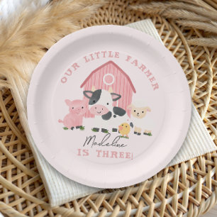 Assiettes En Carton Fille Anniversaire Animaux de Ferme Rose Mignon