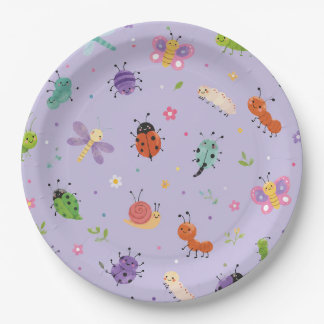 Assiettes En Carton Fille Anniversaire Mignon Insectes Violet 