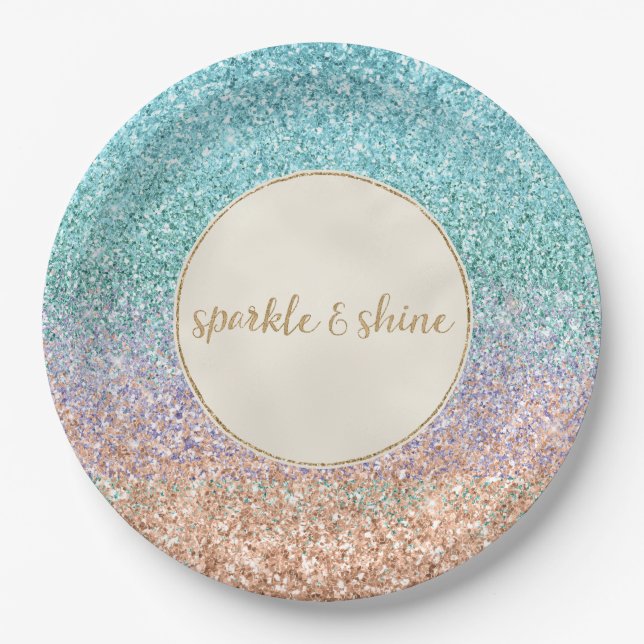 Assiettes En Carton Fille Aqua Peach Gold Purple Mint Parties scintill (Devant)