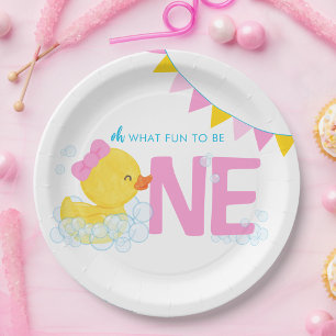 Assiettes En Carton Fille Aquarelle Caoutchouc Un 1er anniversaire
