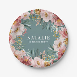 Assiettes En Carton Fille aquarelle florale anniversaire rose chic