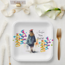 Fille aquarelle personnalisée Fête des diplômés
