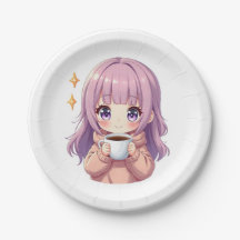 Fille au café Kawaii Cozy – Autocollant esthétique