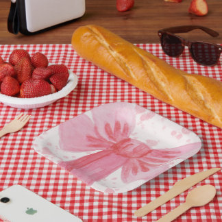 Assiettes En Carton Fille au Nœud Rose Anniversaire