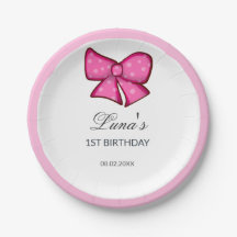 Fille au Nœud Rose Enfants 1er Anniversaire 
