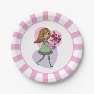Assiettes En Carton Fille aux fleurs
