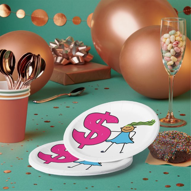 Assiettes En Carton Fille Avec Un Panneau Dollar (Créateur téléchargé)