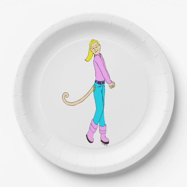 Assiettes En Carton fille avec une queue (Devant)