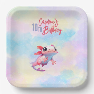 Assiettes En Carton Fille axolotl arc en ciel