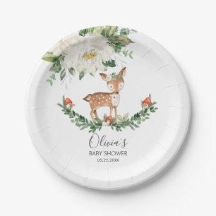 Assiettes En Carton Fille Baby shower d'animaux de la forêt de cerfs d