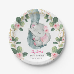 Assiettes En Carton Fille Baby shower d'éléphant rose chic