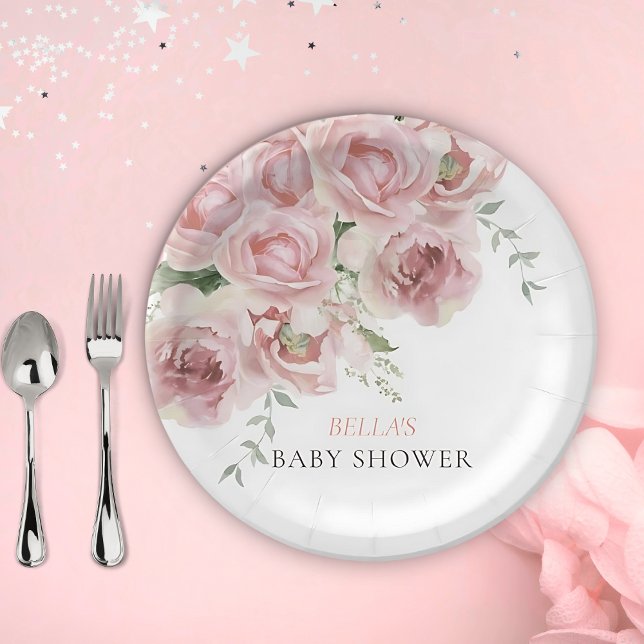 Assiettes En Carton Fille bébé en fleur Plaques de Baby shower (Créateur téléchargé)