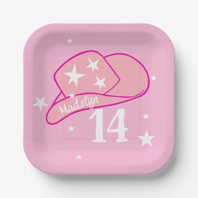 Assiettes En Carton Fille Casquette occidentale moderne fille rose 14e (Recto)