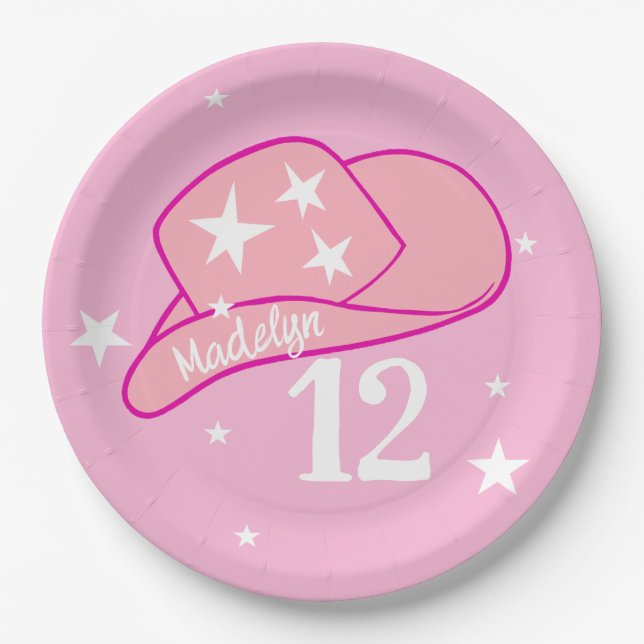 Assiettes En Carton Fille Casquette occidentale  rose moderne 12e anni (Devant)