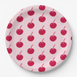 Assiettes En Carton Fille Cerises rouges roses Anniversaire
