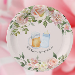 Assiettes En Carton Fille Couples Co Ed Baby shower Floral Rose