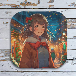 Assiettes En Carton Fille d'anime à Noël ou à la Saint-Sylvestre