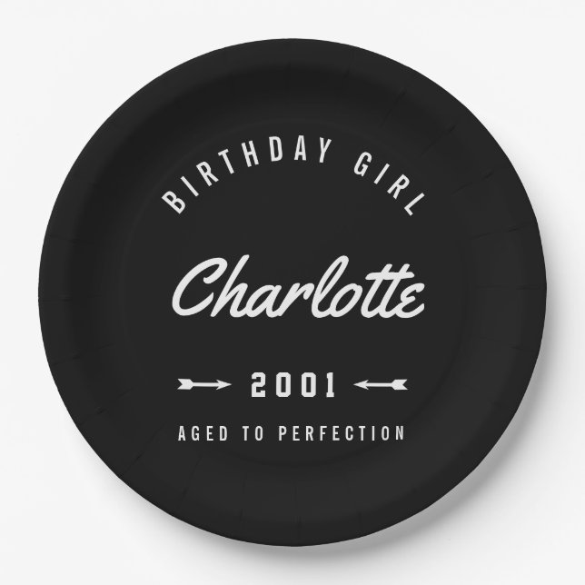 Assiettes En Carton Fille d'anniversaire âgée à la perfection rétro (Devant)