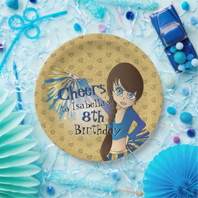 Assiettes En Carton Fille d'anniversaire pom-pom girl - Bleu (Fête)