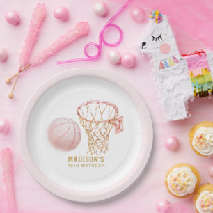 Assiettes En Carton Fille de basket-ball Anniversaire personnalisé
