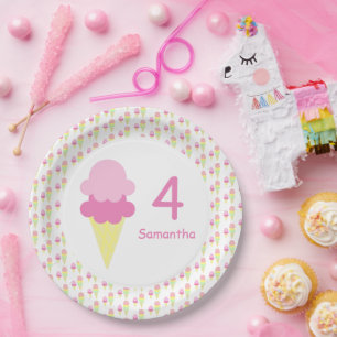 Assiettes En Carton Fille de crème glacée Anniversaire