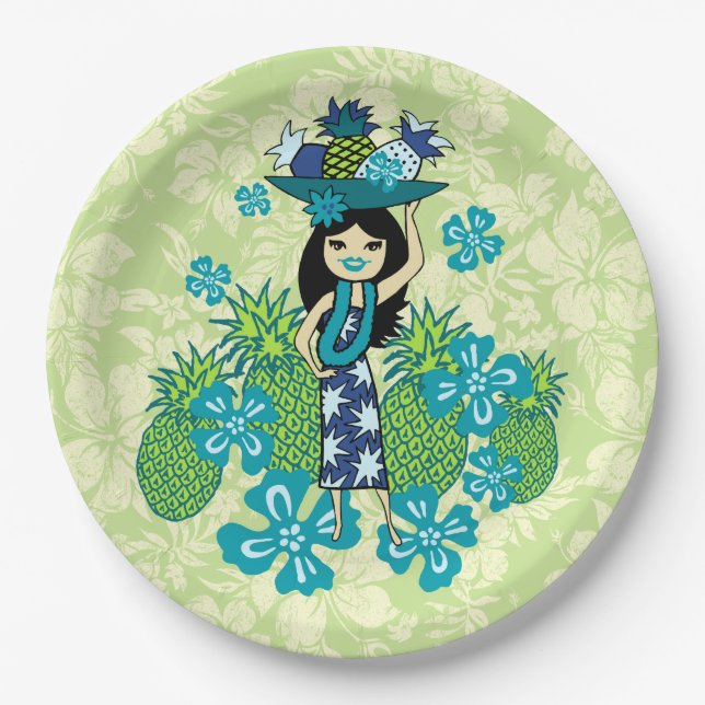 Assiettes En Carton Fille de danse polynésienne hawaïenne de Luau (Devant)