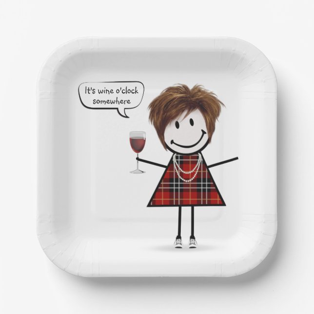 Assiettes En Carton Fille de fête avec vin rouge (Recto)