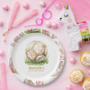 Assiettes En Carton Fille de football Anniversaire Personnalisé