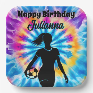 Assiettes En Carton Fille de football Personnalisé Cravate-Dye Rainbow