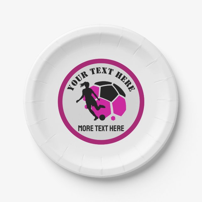 Assiettes En Carton Fille de football personnalisée Fête d'anniversair (Devant)