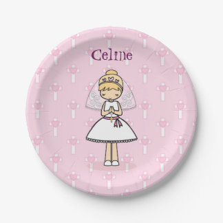 Assiettes En Carton Fille de la première communion personnalisée