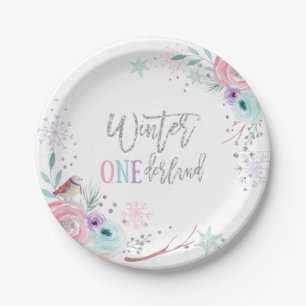 Assiettes En Carton Fille des flocons des neiges d'hiver