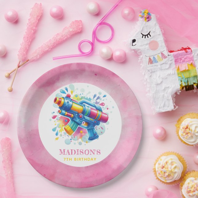 Assiettes En Carton Fille d'été Anniversaire Pistolet à eau Personnali (Fête)