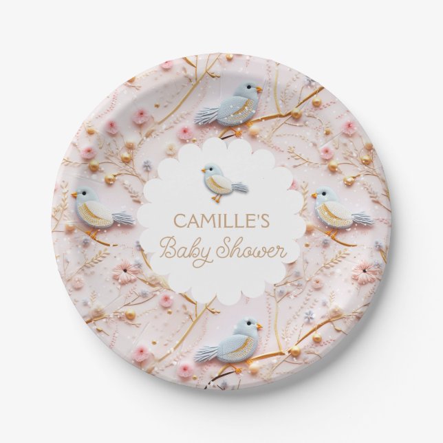 Assiettes En Carton Fille d'hiver Baby shower rose Floral (Devant)