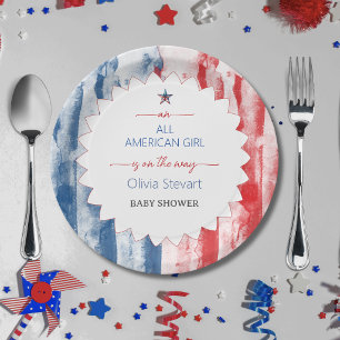 Assiettes En Carton Fille élégante américaine Fête prénatale 4 juillet