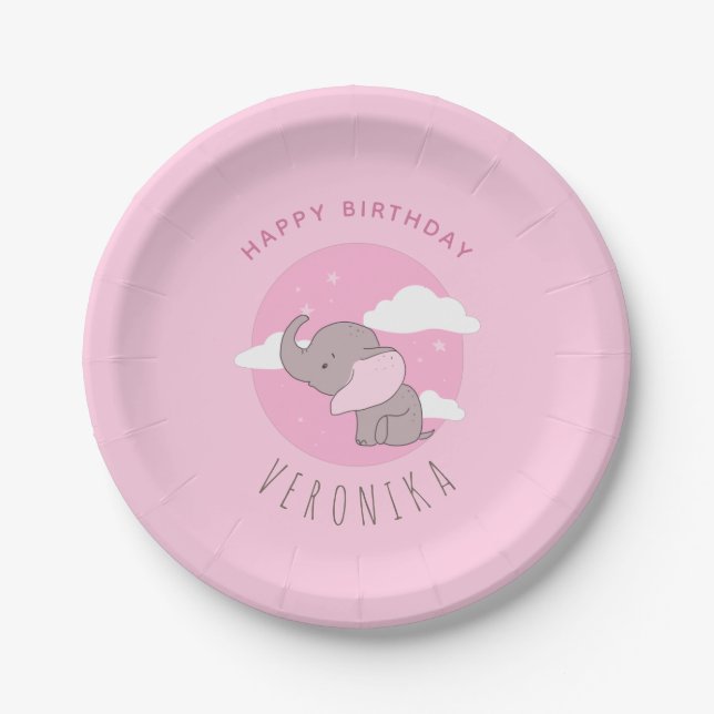 Assiettes En Carton Fille Elephant rose Dreamy Anniversaire de enfant  (Devant)