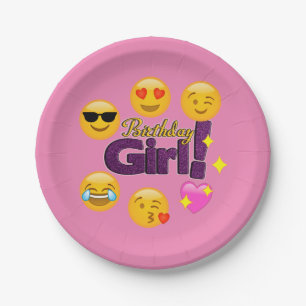 Assiettes En Carton Fille Emoji d'anniversaire