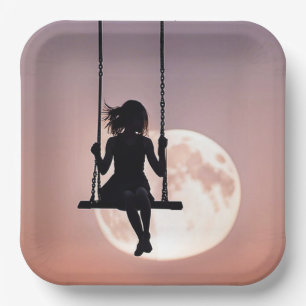 Assiettes En Carton Fille En Flèche Avec Lune