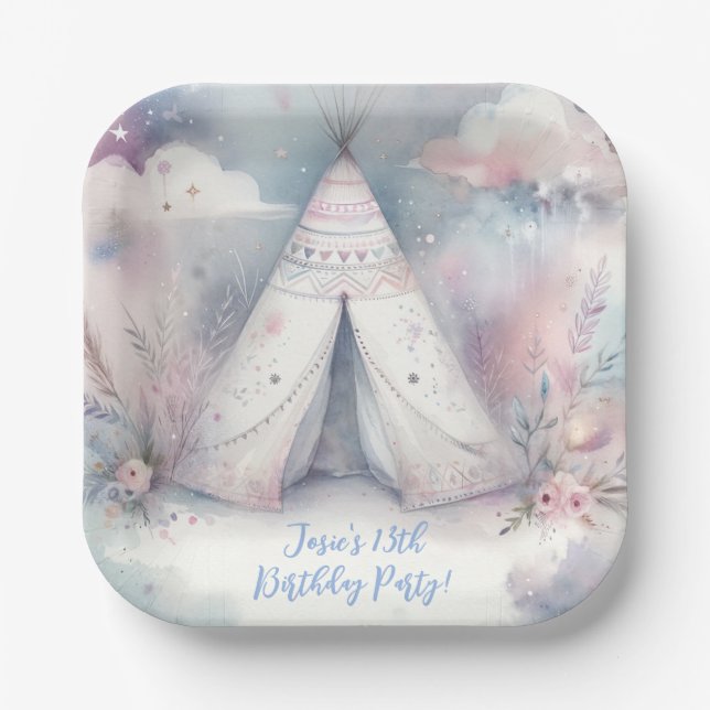 Assiettes En Carton Fille Enchantée Teepee Sleepover fête d'anniversai (Recto)