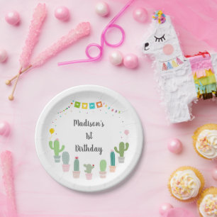 Assiettes En Carton Fille Fiesta Cactus Anniversaire