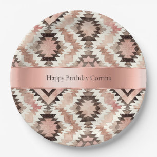 Assiettes En Carton Fille-fille rose Brown Southwestern Tribal Anniver