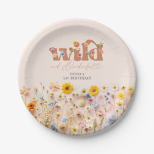 Assiettes En Carton Fille Fleur sauvage moderne 1er anniversaire