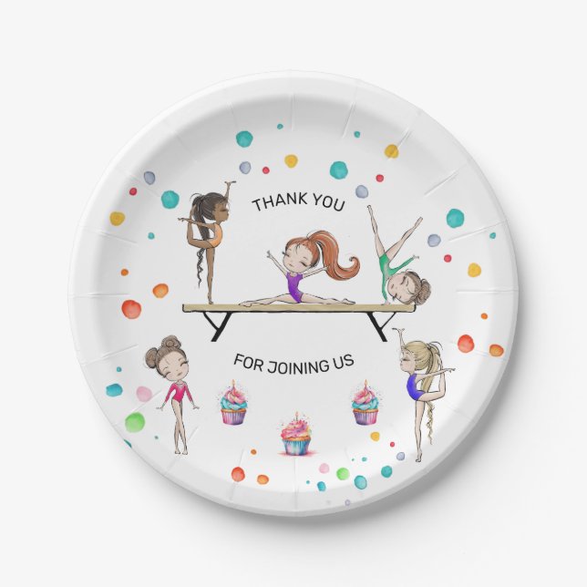 Assiettes En Carton Fille Gymnastique Cupcake & Balloon Anniversaire (Devant)