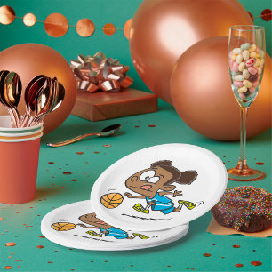 Assiettes En Carton Fille Jouant Plaques de papier de basket-ball