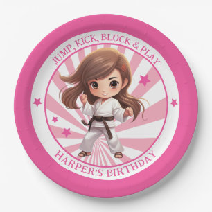 Assiettes En Carton Fille Karate Martial Arts fête d'anniversaire