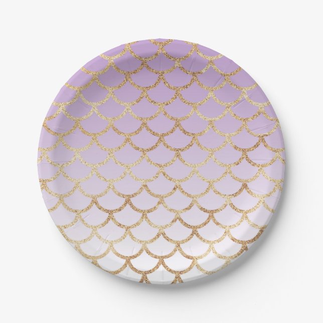 Assiettes En Carton Fille Lilac Purple Gold Parties scintillant sirène (Devant)