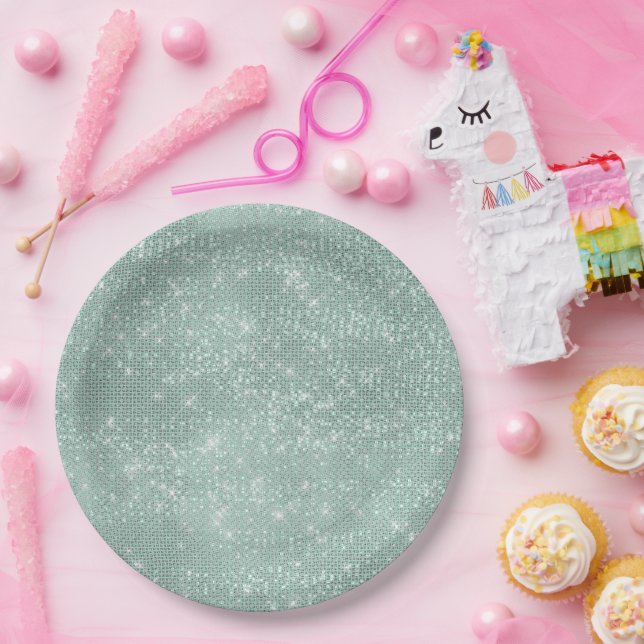 Assiettes En Carton Fille Mint Glitzy Sparkle (Fête)