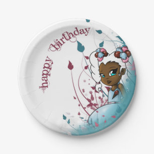 Assiettes En Carton Fille noire et crème glacée Anniversaire