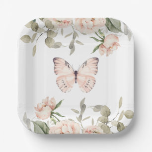 Assiettes En Carton Fille papillon rose floral fête d'anniversaire