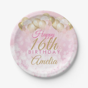 Assiettes En Carton Fille Parties scintillant rose Ballons 16e anniver